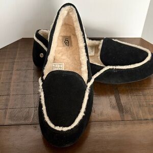 UGG Black Suede Loafers with Cream Shearling